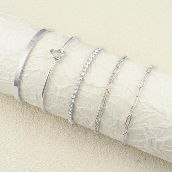 Silver-B Plated Bangle Cuff Non Tarnish Trendy Stack Bracelets for Women - Picture 2 of 6